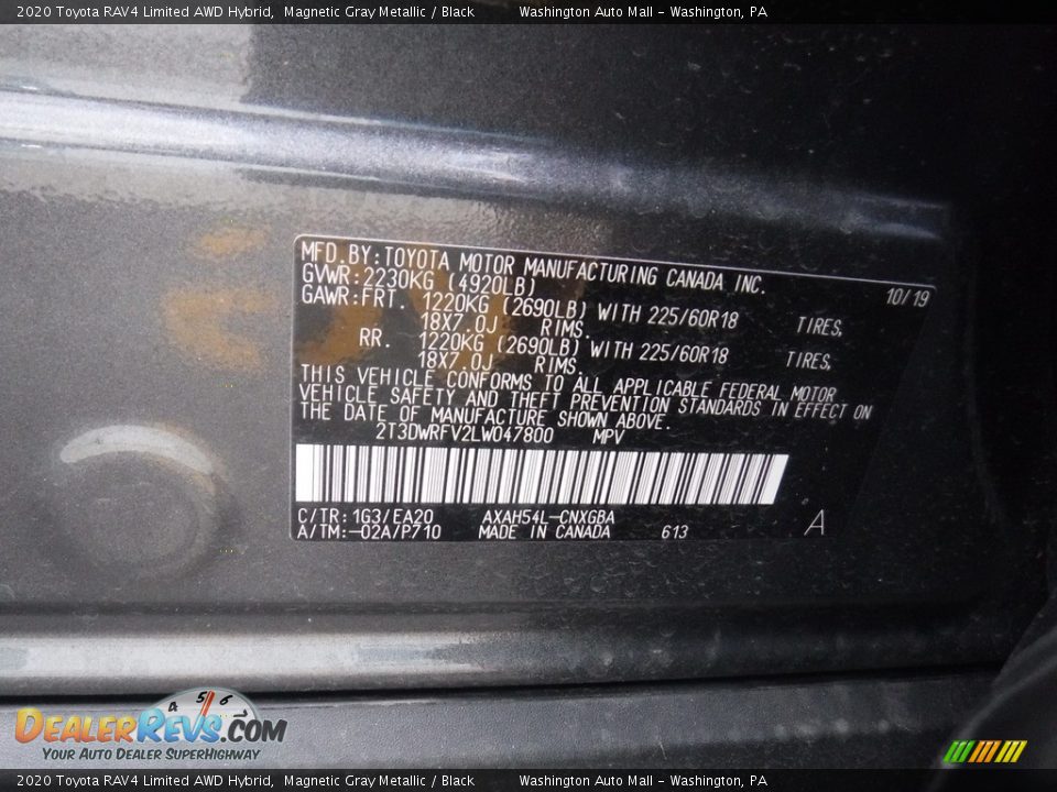 2020 Toyota RAV4 Limited AWD Hybrid Magnetic Gray Metallic / Black Photo #34