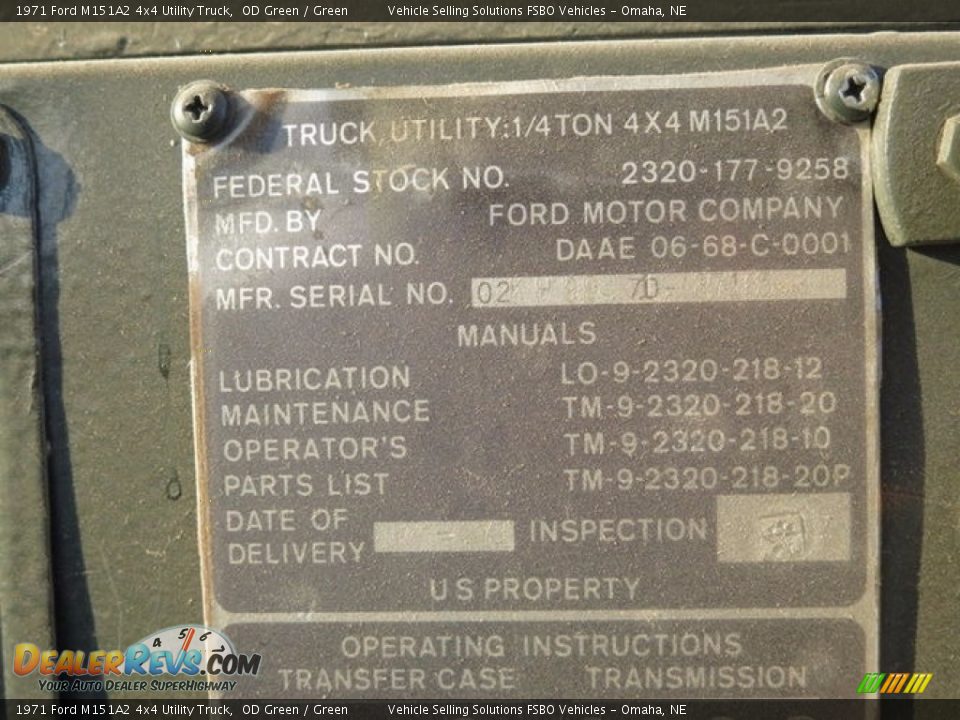 Info Tag of 1971 Ford M151A2 4x4 Utility Truck Photo #10