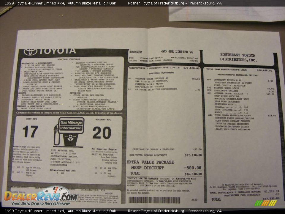 1999 Toyota 4Runner Limited 4x4 Autumn Blaze Metallic / Oak Photo #22