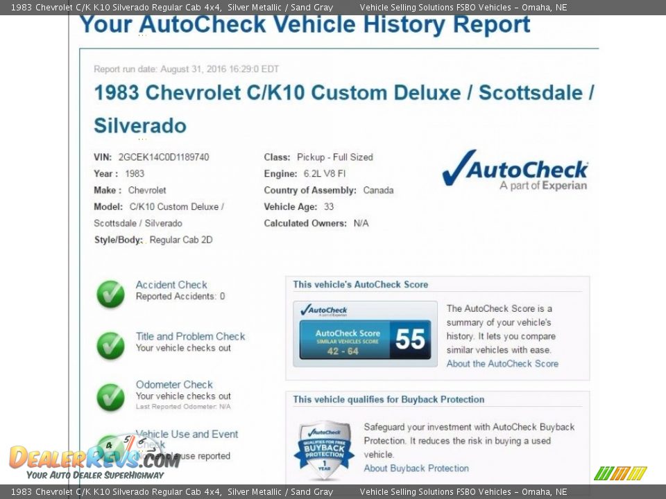 Dealer Info of 1983 Chevrolet C/K K10 Silverado Regular Cab 4x4 Photo #2