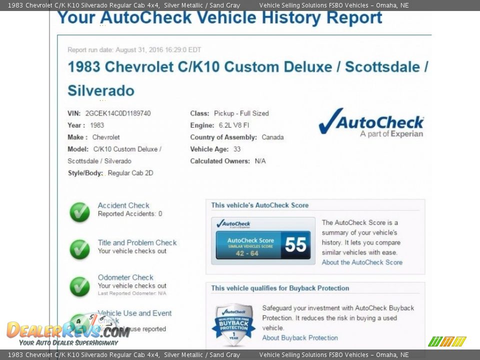 Dealer Info of 1983 Chevrolet C/K K10 Silverado Regular Cab 4x4 Photo #2
