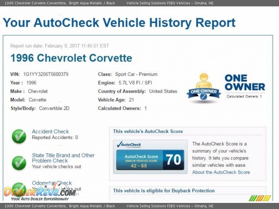 Dealer Info of 1996 Chevrolet Corvette Convertible Photo #2