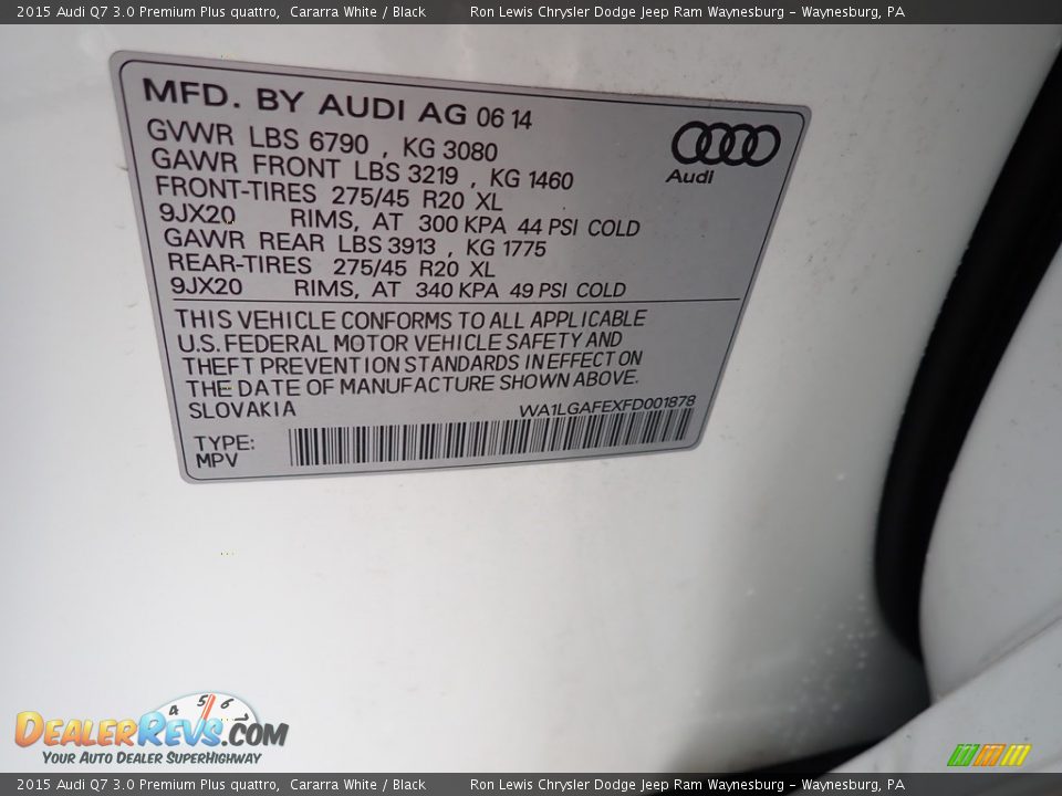 2015 Audi Q7 3.0 Premium Plus quattro Cararra White / Black Photo #16