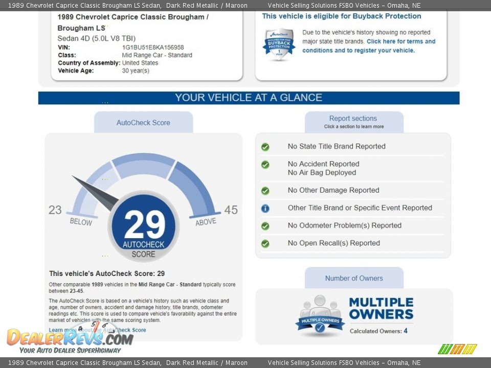 Dealer Info of 1989 Chevrolet Caprice Classic Brougham LS Sedan Photo #2