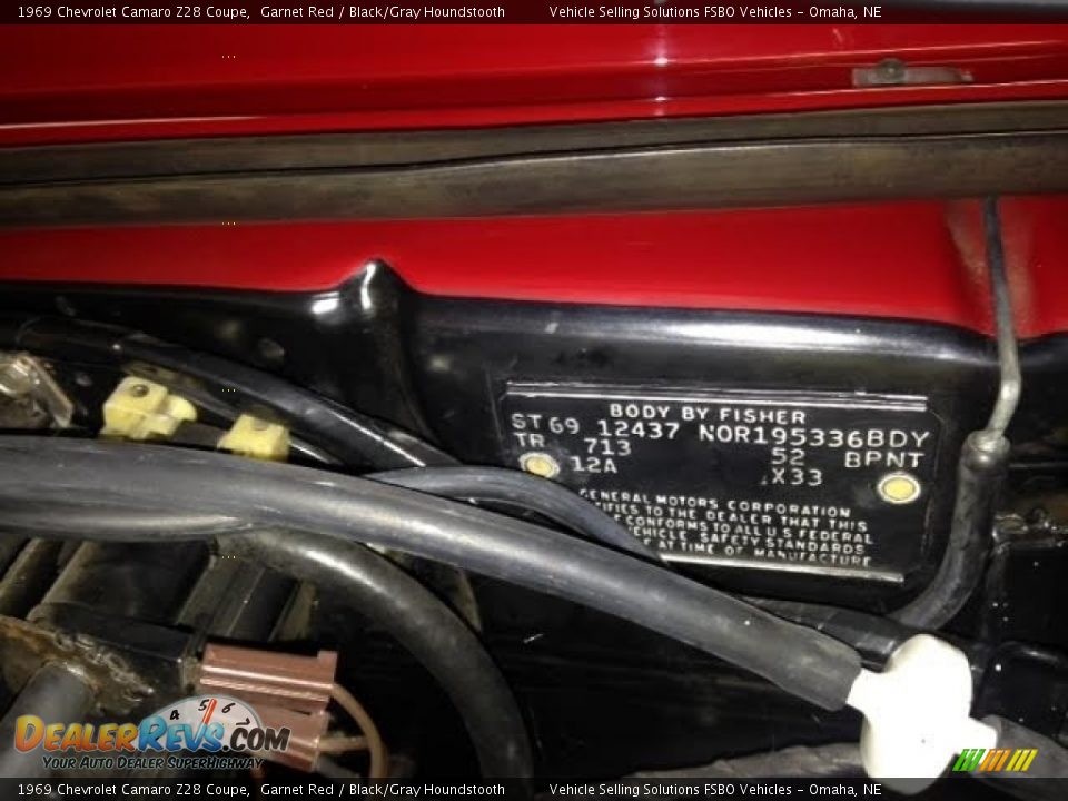 Info Tag of 1969 Chevrolet Camaro Z28 Coupe Photo #11