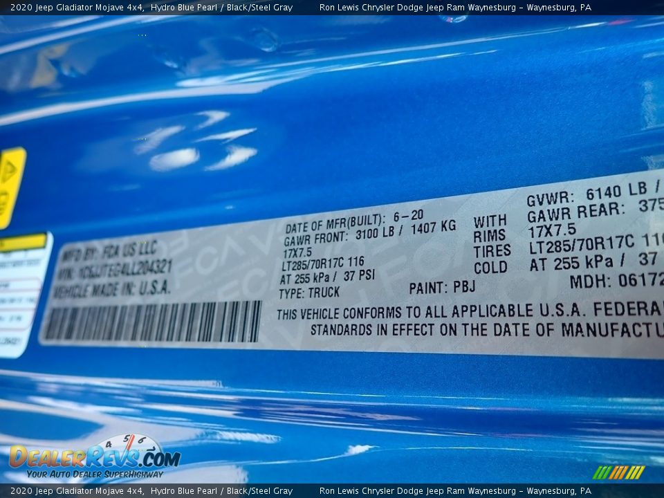 2020 Jeep Gladiator Mojave 4x4 Hydro Blue Pearl / Black/Steel Gray Photo #13