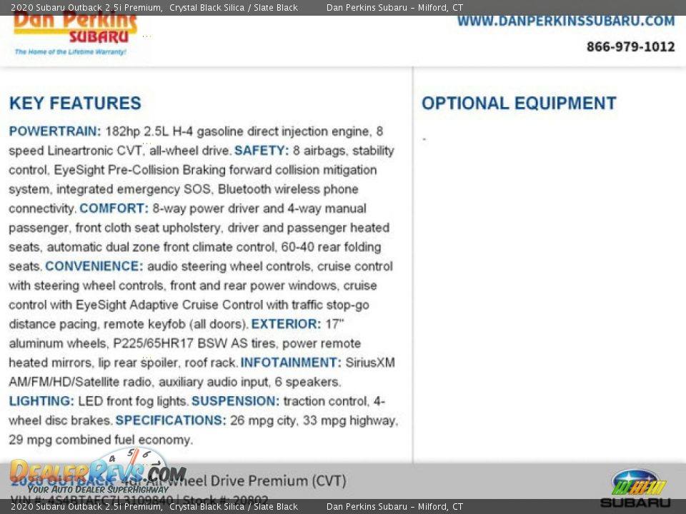 2020 Subaru Outback 2.5i Premium Crystal Black Silica / Slate Black Photo #16