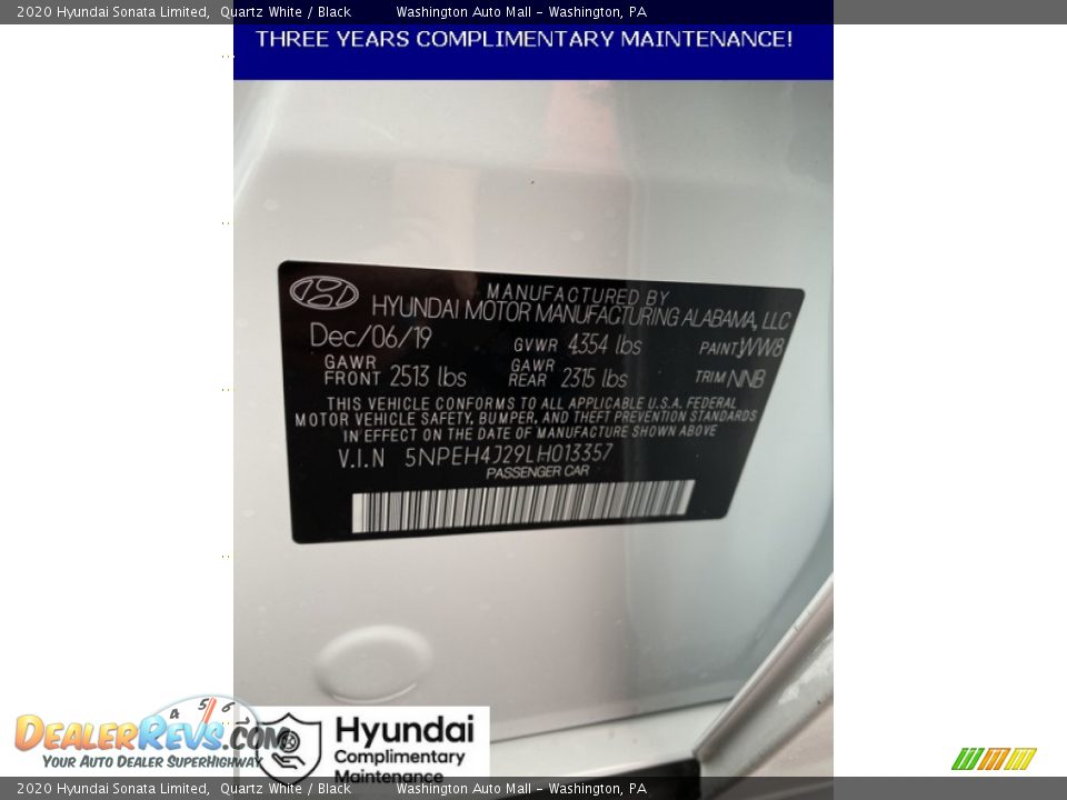 2020 Hyundai Sonata Limited Quartz White / Black Photo #10