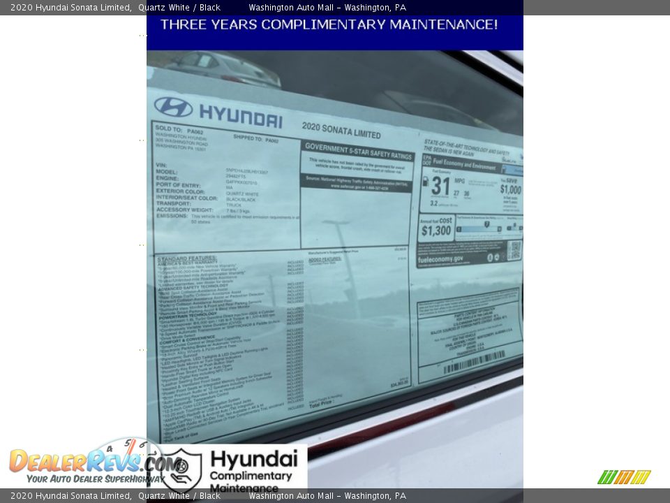 2020 Hyundai Sonata Limited Quartz White / Black Photo #16