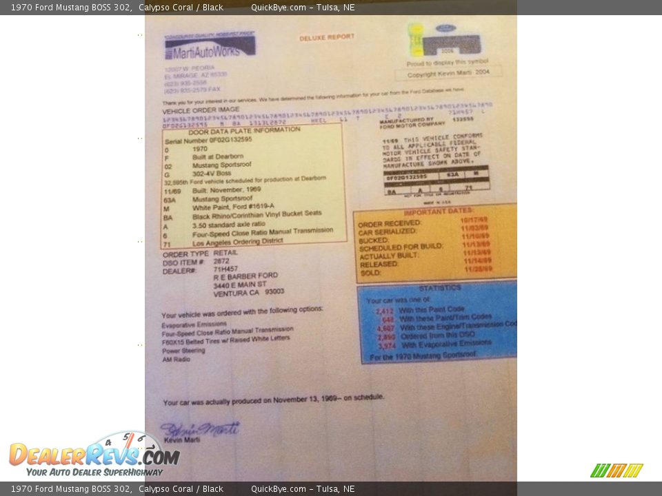 1970 Ford Mustang BOSS 302 Window Sticker Photo #10