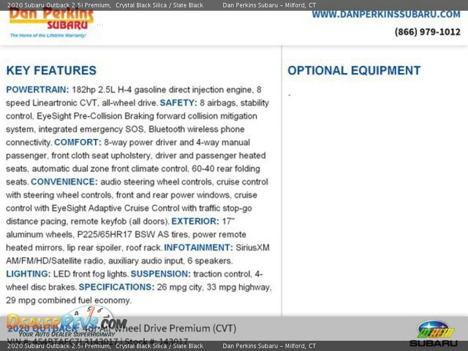 2020 Subaru Outback 2.5i Premium Crystal Black Silica / Slate Black Photo #16