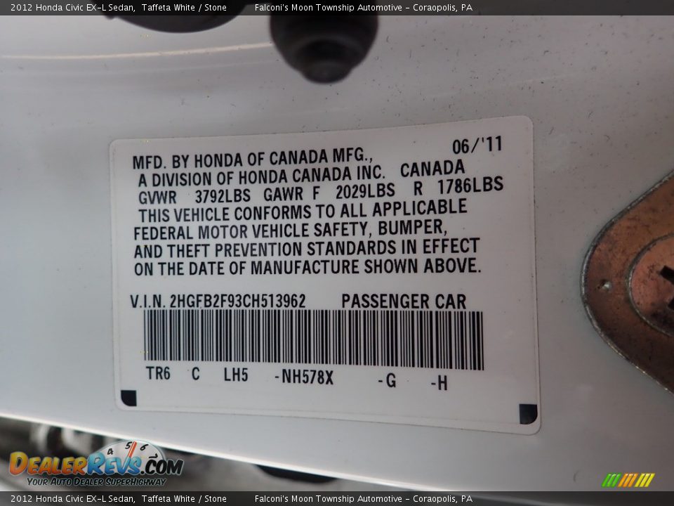 2012 Honda Civic EX-L Sedan Taffeta White / Stone Photo #24