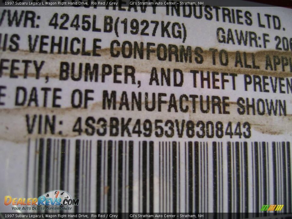 1997 Subaru Legacy L Wagon Right Hand Drive Rio Red / Grey Photo #15