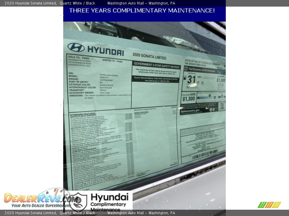 2020 Hyundai Sonata Limited Quartz White / Black Photo #15