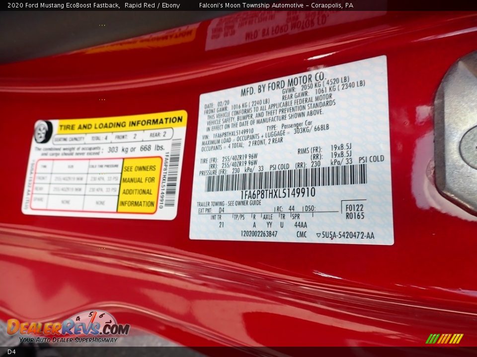 Ford Color Code D4 Rapid Red