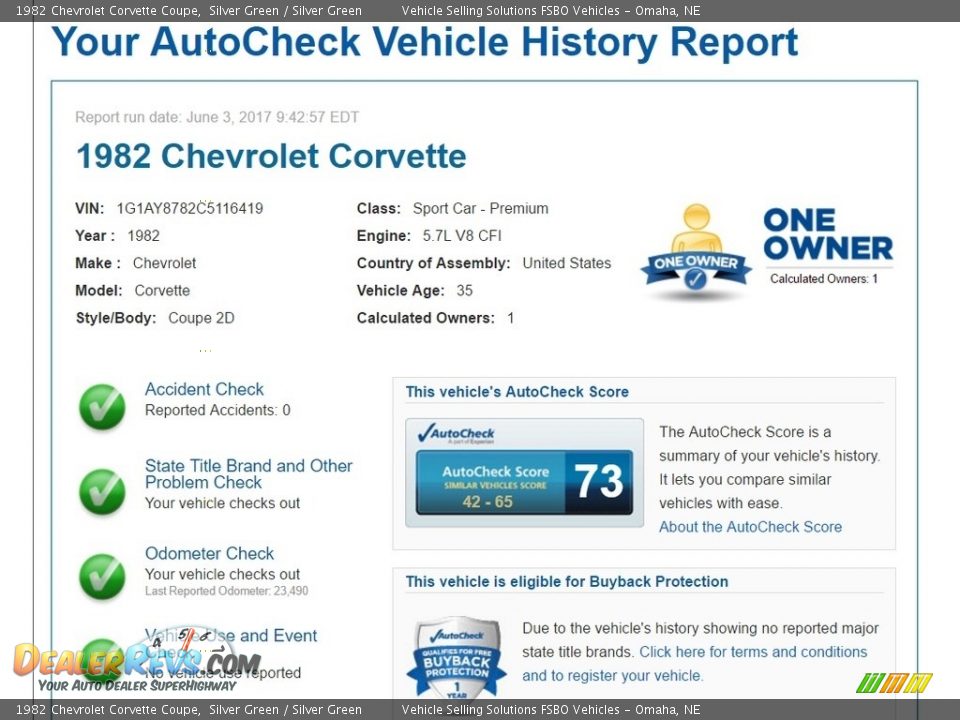 Dealer Info of 1982 Chevrolet Corvette Coupe Photo #2