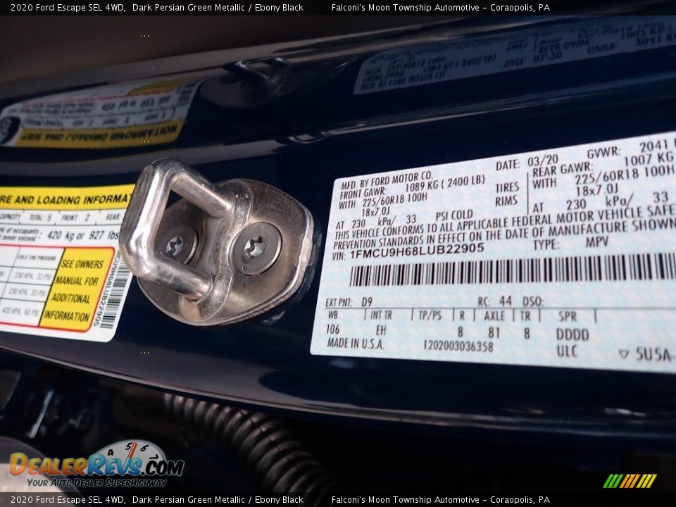 2020 Ford Escape SEL 4WD Dark Persian Green Metallic / Ebony Black Photo #12