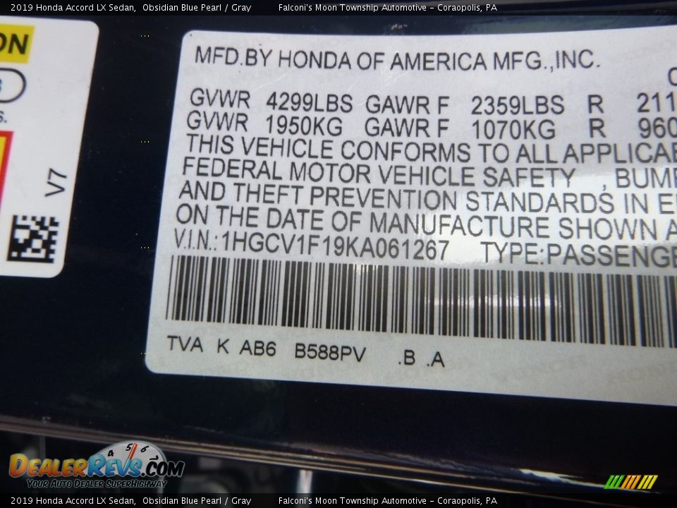 2019 Honda Accord LX Sedan Obsidian Blue Pearl / Gray Photo #13