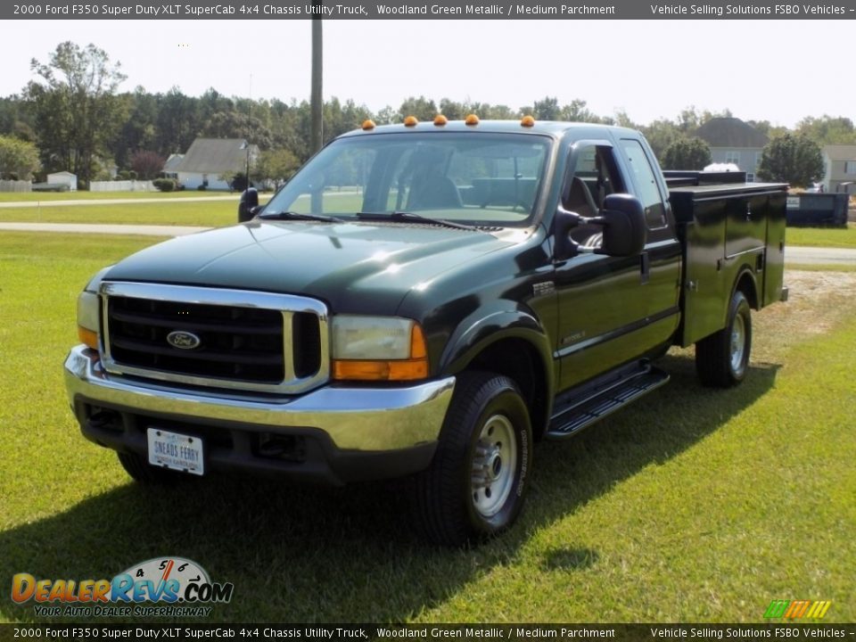 2000 Ford F350 Super Duty XLT SuperCab 4x4 Chassis Utility Truck Woodland Green Metallic / Medium Parchment Photo #1