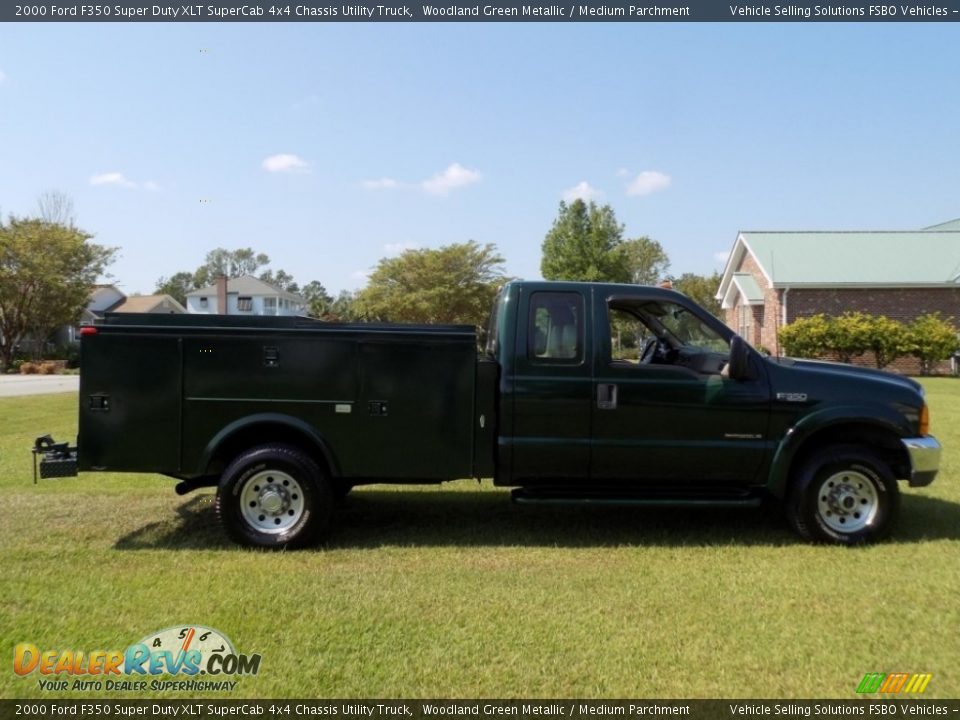 2000 Ford F350 Super Duty XLT SuperCab 4x4 Chassis Utility Truck Woodland Green Metallic / Medium Parchment Photo #9
