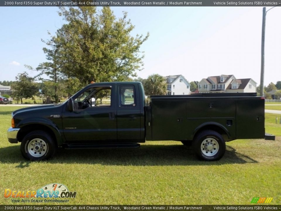 2000 Ford F350 Super Duty XLT SuperCab 4x4 Chassis Utility Truck Woodland Green Metallic / Medium Parchment Photo #10