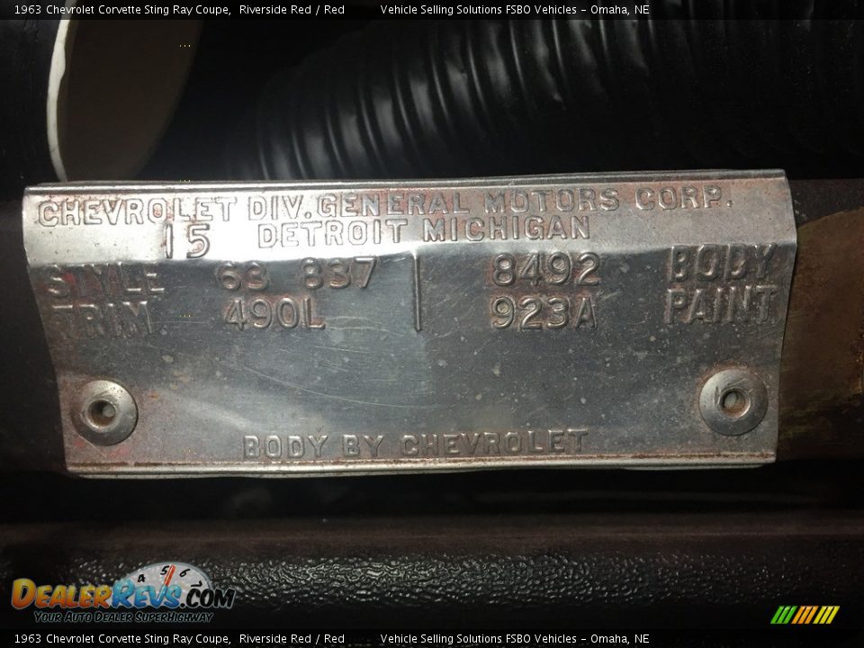 Info Tag of 1963 Chevrolet Corvette Sting Ray Coupe Photo #6