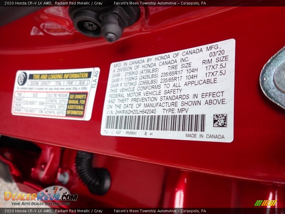 2020 Honda CR-V LX AWD Radiant Red Metallic / Gray Photo #13