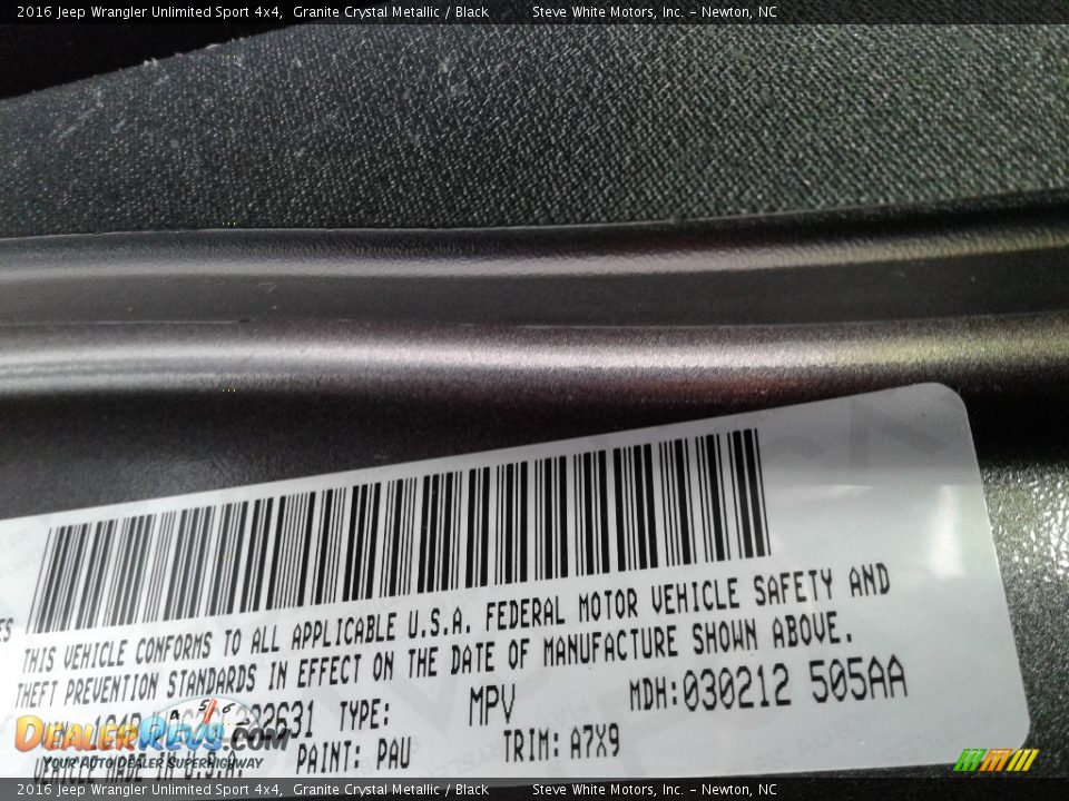 2016 Jeep Wrangler Unlimited Sport 4x4 Granite Crystal Metallic / Black Photo #27