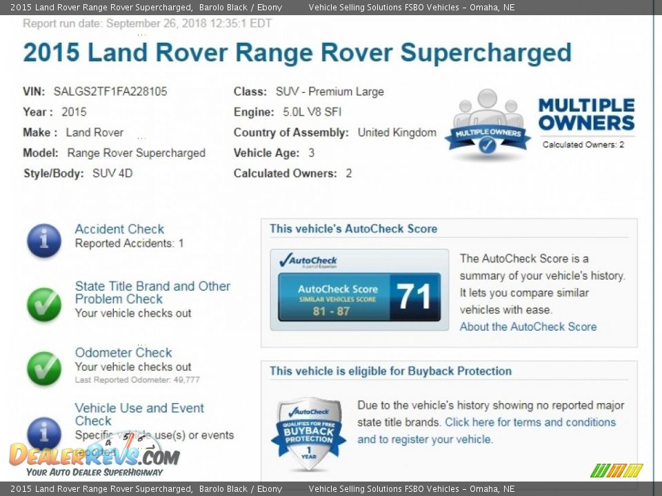 Dealer Info of 2015 Land Rover Range Rover Supercharged Photo #2