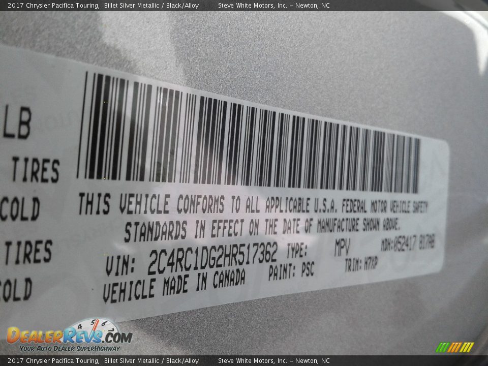 2017 Chrysler Pacifica Touring Billet Silver Metallic / Black/Alloy Photo #31
