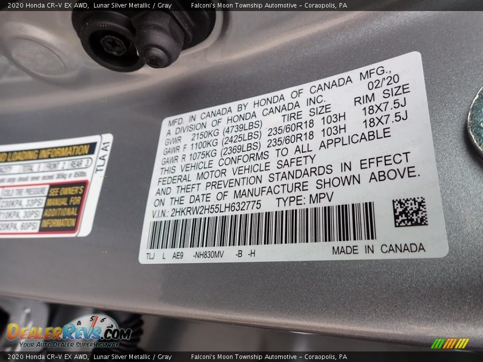 2020 Honda CR-V EX AWD Lunar Silver Metallic / Gray Photo #12
