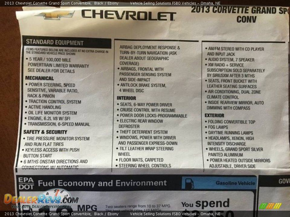 2013 Chevrolet Corvette Grand Sport Convertible Window Sticker Photo #14