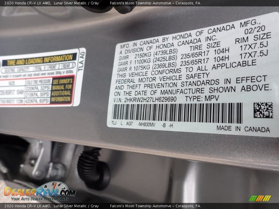 2020 Honda CR-V LX AWD Lunar Silver Metallic / Gray Photo #13