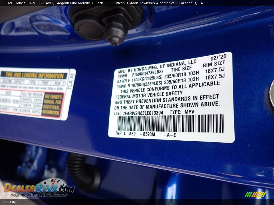 Honda Color Code B593M Aegean Blue Metallic