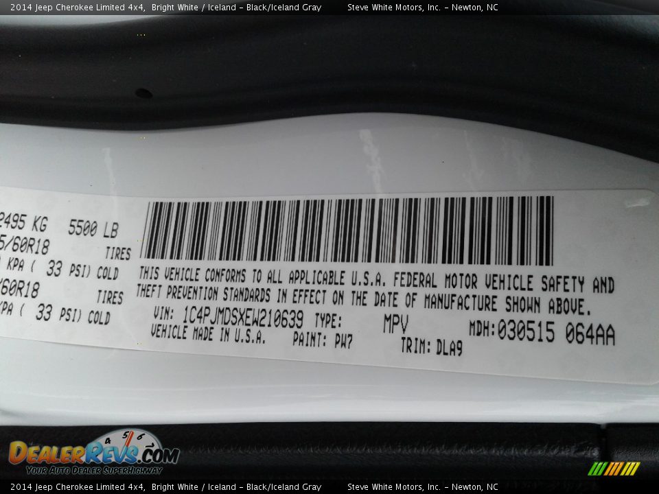 2014 Jeep Cherokee Limited 4x4 Bright White / Iceland - Black/Iceland Gray Photo #34