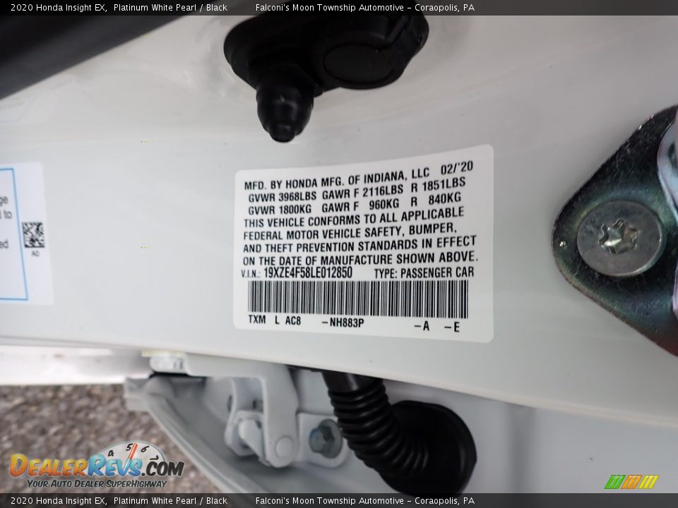2020 Honda Insight EX Platinum White Pearl / Black Photo #13