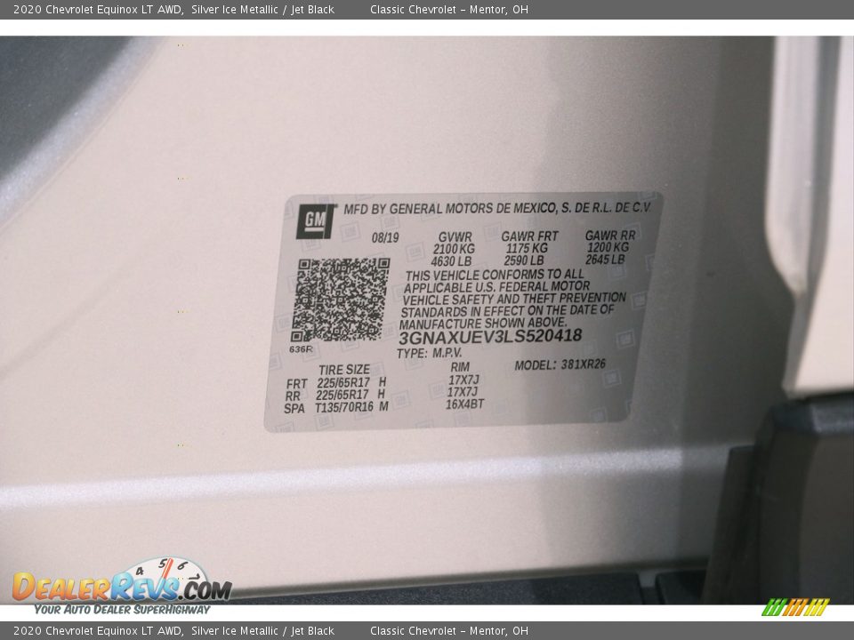 2020 Chevrolet Equinox LT AWD Silver Ice Metallic / Jet Black Photo #19