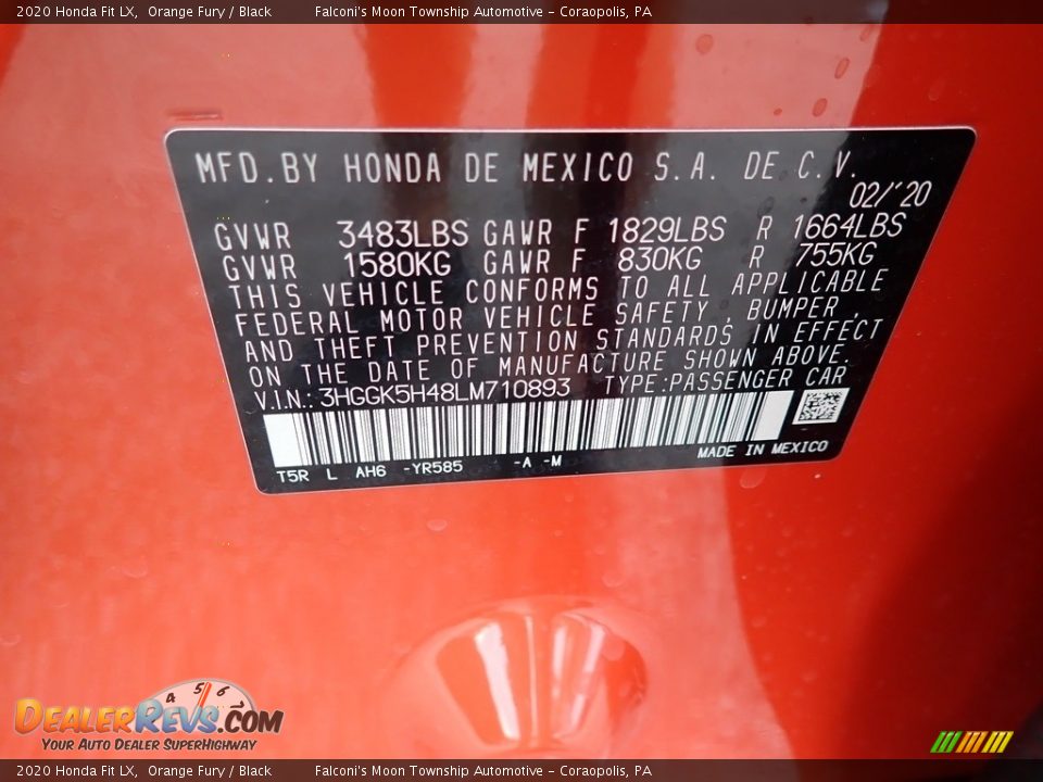 2020 Honda Fit LX Orange Fury / Black Photo #13
