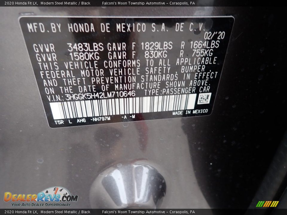 2020 Honda Fit LX Modern Steel Metallic / Black Photo #13