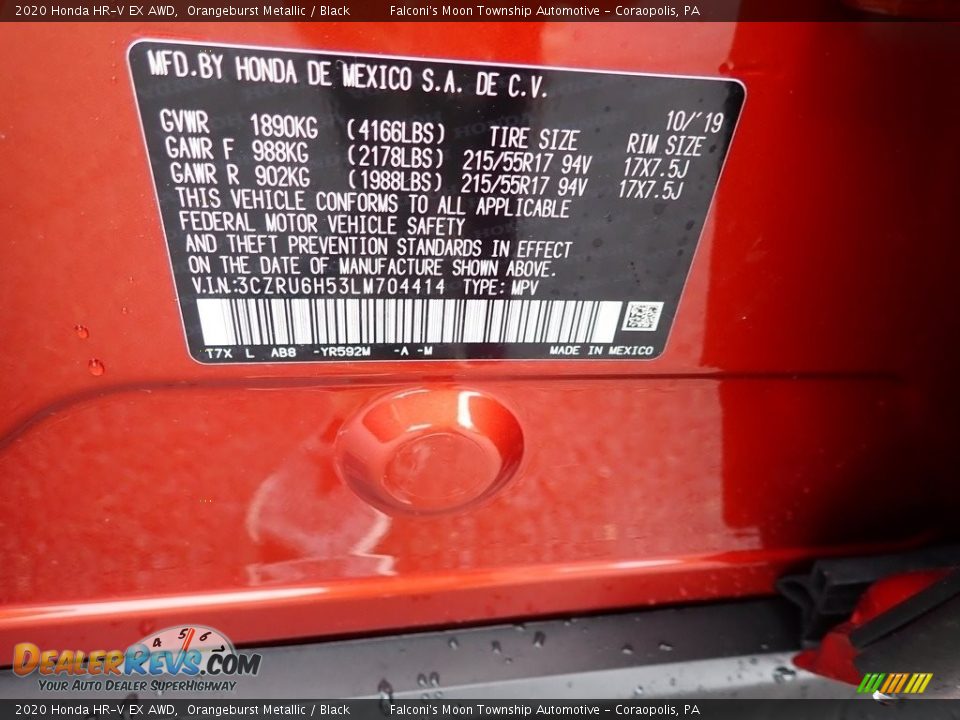2020 Honda HR-V EX AWD Orangeburst Metallic / Black Photo #12