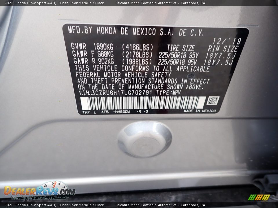 2020 Honda HR-V Sport AWD Lunar Silver Metallic / Black Photo #13