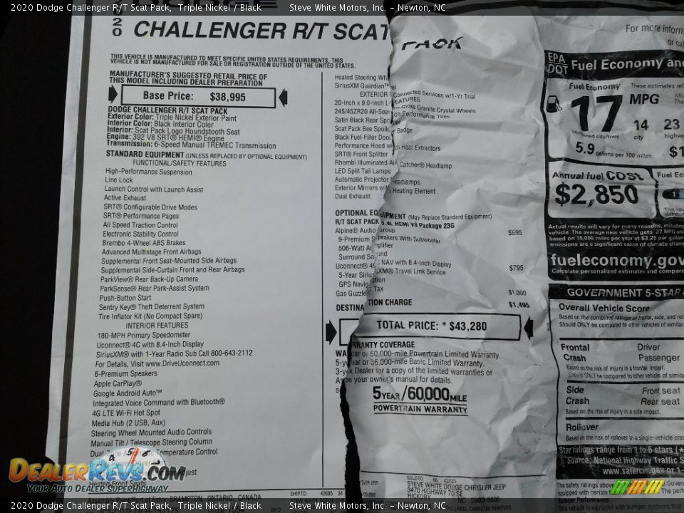 2020 Dodge Challenger R/T Scat Pack Window Sticker Photo #29