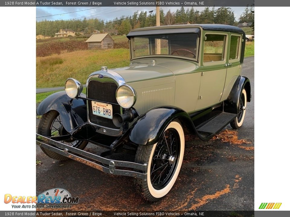 1928 Ford Model A Tudor Sedan Forest Green / Beige Photo #2