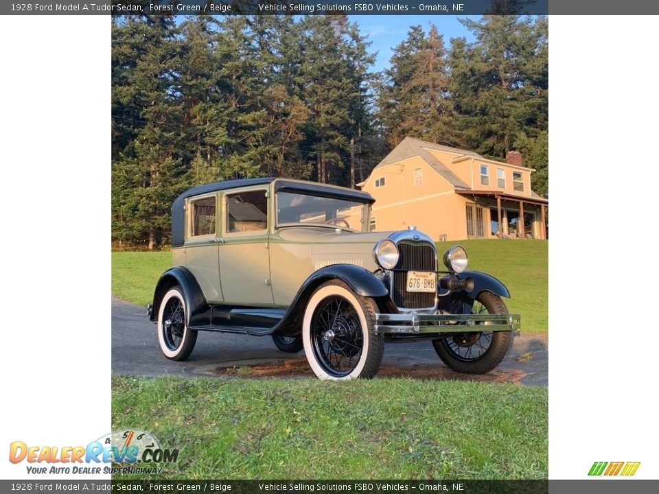 1928 Ford Model A Tudor Sedan Forest Green / Beige Photo #7