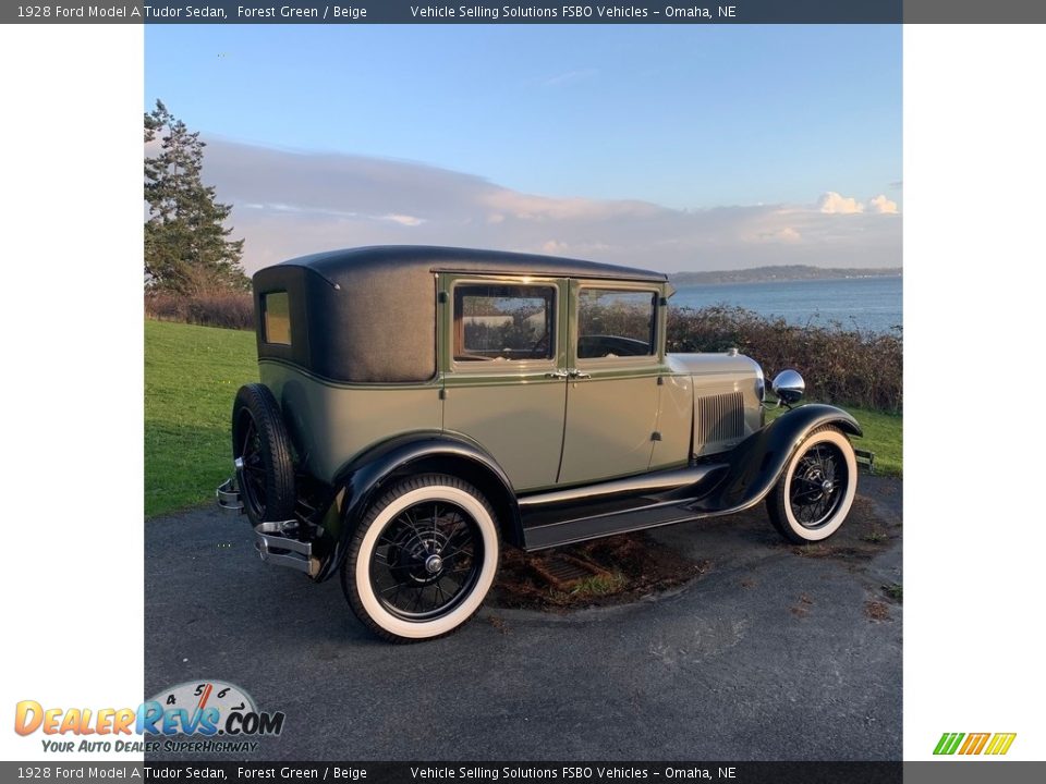 1928 Ford Model A Tudor Sedan Forest Green / Beige Photo #9