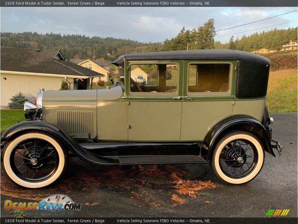 1928 Ford Model A Tudor Sedan Forest Green / Beige Photo #10