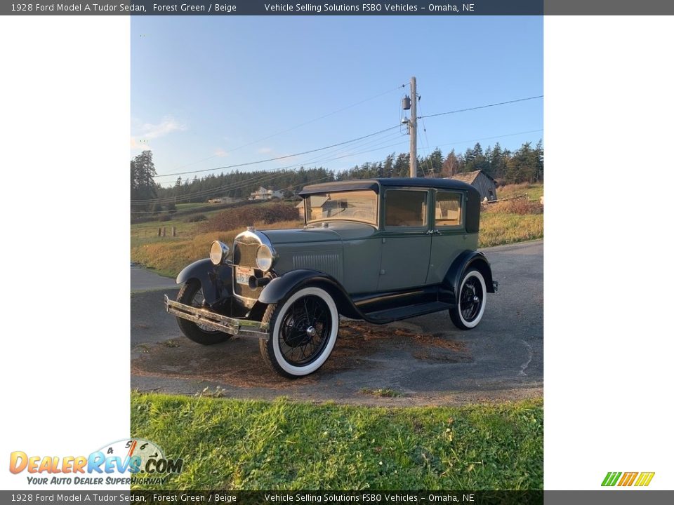 1928 Ford Model A Tudor Sedan Forest Green / Beige Photo #11