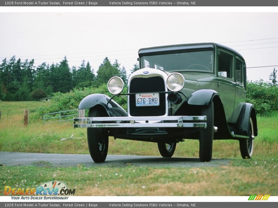 1928 Ford Model A Tudor Sedan Forest Green / Beige Photo #12