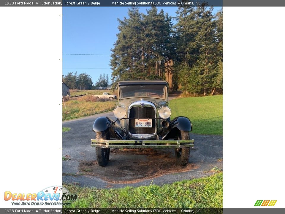 1928 Ford Model A Tudor Sedan Forest Green / Beige Photo #13