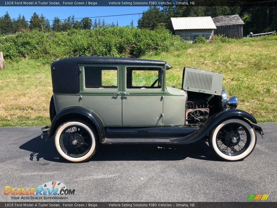 1928 Ford Model A Tudor Sedan Forest Green / Beige Photo #14